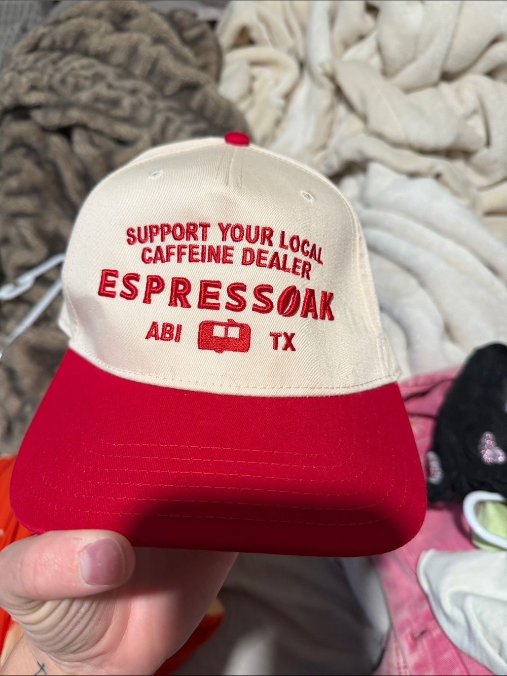 Espresso Cream and Red Kids Trucker Hat